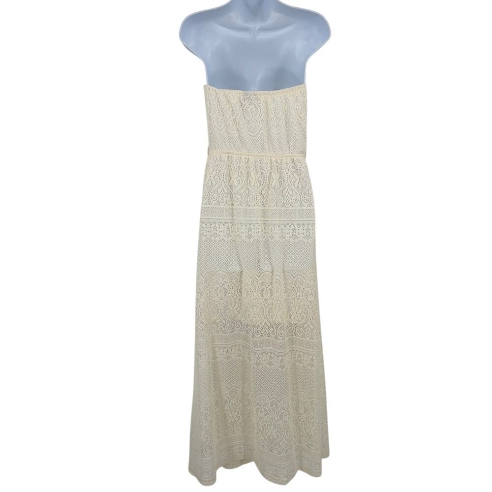 Cream Lace Strapless Maxi Dress Sz M Boho Bridal Coquette Cottage Ultra Flirt - Picture 7 of 10
